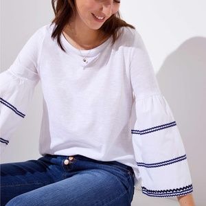 LOFT Zig Zag Bell Sleeve Tee in White